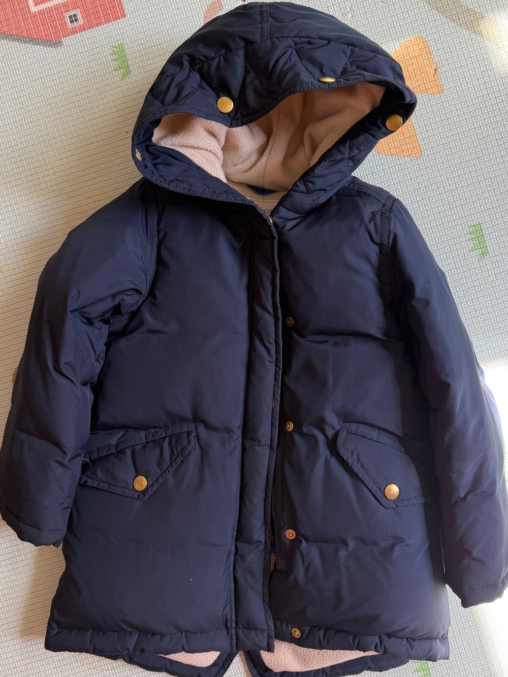Crewcuts Girl Navy Parka with Cream Sherpa Lining